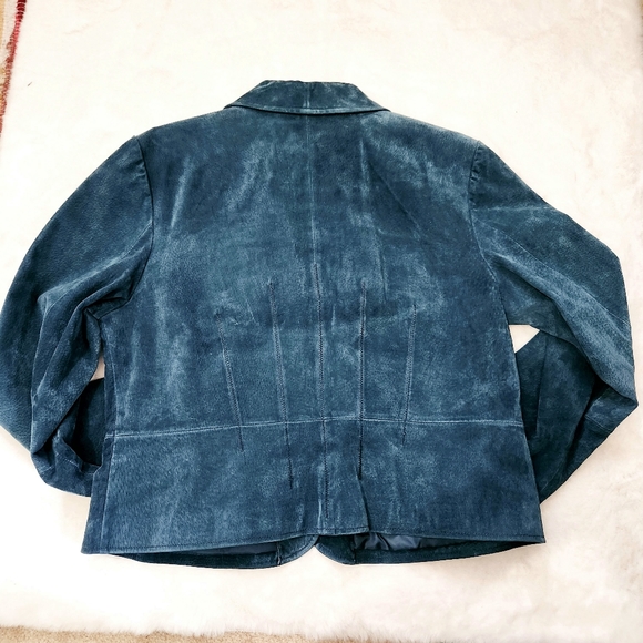 BAGATELLE TEAL SUEDE LEATHER JACKET GREAT CONDITION SIZE 16 - Picture 8 of 9